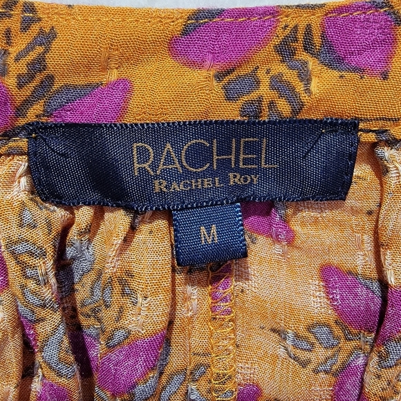 NWOT Rachel Roy Orange Purple Cropped Ruched Waist Tie Long Sleeve Blouse M - Picture 7 of 10